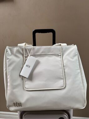 BEIS Cream Travel Tote with Front Zip Pocket